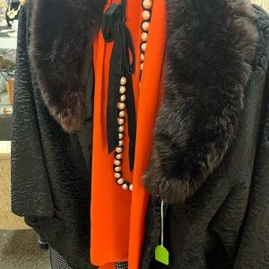 Elegant Black and Orange Fur-Trimmed Wrap